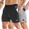 imageBROKIG Mens 2 Pack Drylite Bodybuilding Gym Shorts with Pockets Quick Dry Stretch Workout Shorts MenBlackLight Grey