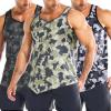 imageBROKIG Mens Irregular Gym Tank Tops 3 Pack Lightweight Quick Dry Running Sleeveless Shirts Bodybuilding TeeCamo BlackCamo GreyCamo Yellow