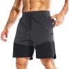 imageBROKIG Mens Linerless Athletic Shorts Quick Dry 8quot Lightweight Workout Running Shorts Men with Zipper PocketsDark Grey