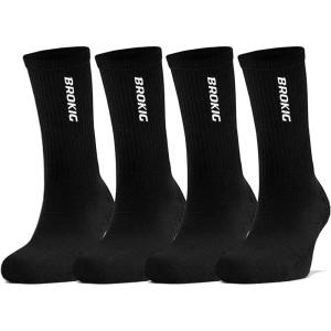 imageBROKIG Everyday Cushion Crew Socks Unisex Athletic Cotton Sports Hosiery for Mens Moisture Wicking Breathable Running Socks