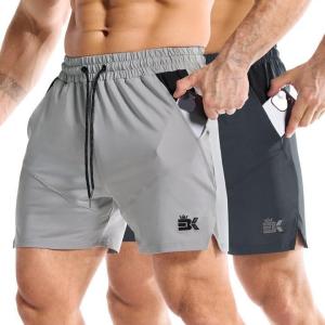 imageBROKIG Mens 2 Pack Drylite Bodybuilding Gym Shorts with Pockets Quick Dry Stretch Workout Shorts MenDark GreyLight Grey