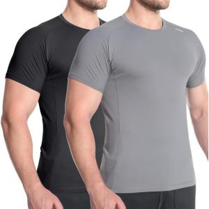 imageBROKIG Mens 49oz Cooling Gym Workout ShirtsBodybuilding Athletic Running Shirt Casual Crew Neck Fitted Short SleeveBlackdary Grey