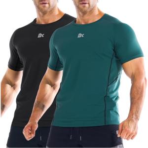 imageBROKIG Mens DiamondGrid Workout Gym ShirtBreathable Short Sleeve Muscle TeeQuick Dry Crewneck Top for BodybuildingBlackdark Green