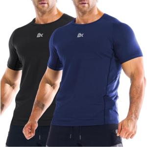 imageBROKIG Mens DiamondGrid Workout Gym ShirtBreathable Short Sleeve Muscle TeeQuick Dry Crewneck Top for BodybuildingBlacknavy