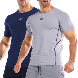 imageBROKIG Mens DiamondGrid Workout Gym ShirtBreathable Short Sleeve Muscle TeeQuick Dry Crewneck Top for BodybuildingLight Greynavy