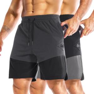 imageBROKIG Mens Linerless Athletic Shorts Quick Dry 8quot Lightweight Workout Running Shorts Men with Zipper PocketsBlackDark Grey