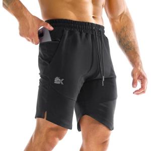 imageBROKIG Mens Zipslim Workout Athletic Shorts 7quot Gym Running Training Sports Bodybuilding Shorts for Men with Zip PocketsBlack