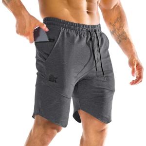 imageBROKIG Mens Zipslim Workout Athletic Shorts 7quot Gym Running Training Sports Bodybuilding Shorts for Men with Zip PocketsDark Grey