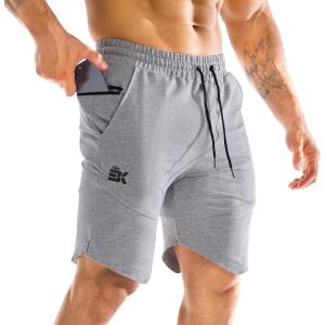 imageBROKIG Mens Zipslim Workout Athletic Shorts 7quot Gym Running Training Sports Bodybuilding Shorts for Men with Zip PocketsLight Grey