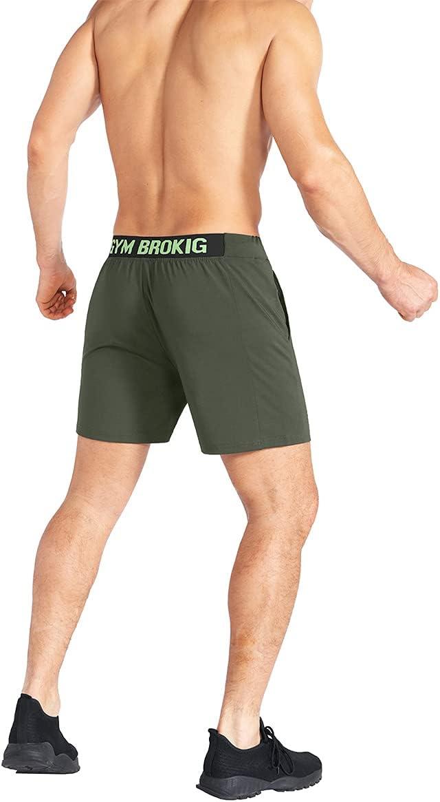 imageBROKIG Mens Lightweight Gym ShortsBodybuilding Quick Dry Running Athletic Workout Shorts for Men with PocketsArmy Green