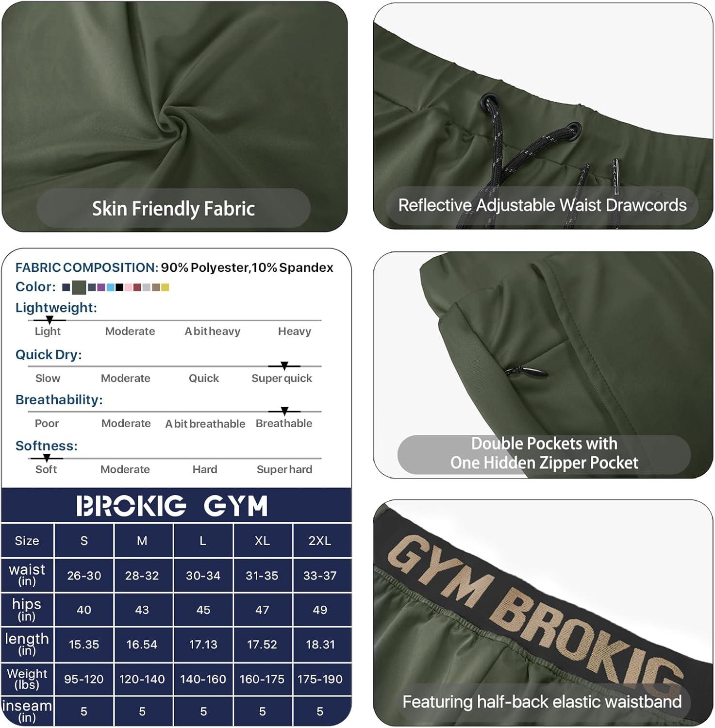 imageBROKIG Mens Lightweight Gym ShortsBodybuilding Quick Dry Running Athletic Workout Shorts for Men with PocketsArmy Green