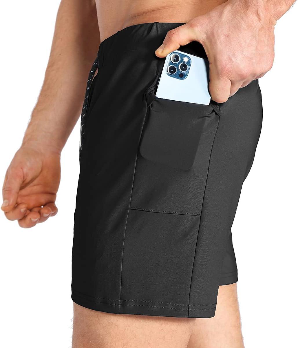 imageBROKIG Mens Lightweight Gym ShortsBodybuilding Quick Dry Running Athletic Workout Shorts for Men with PocketsBlack