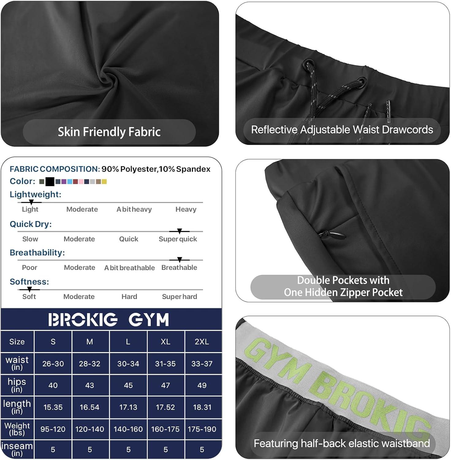 imageBROKIG Mens Lightweight Gym ShortsBodybuilding Quick Dry Running Athletic Workout Shorts for Men with PocketsBlackArmy Green