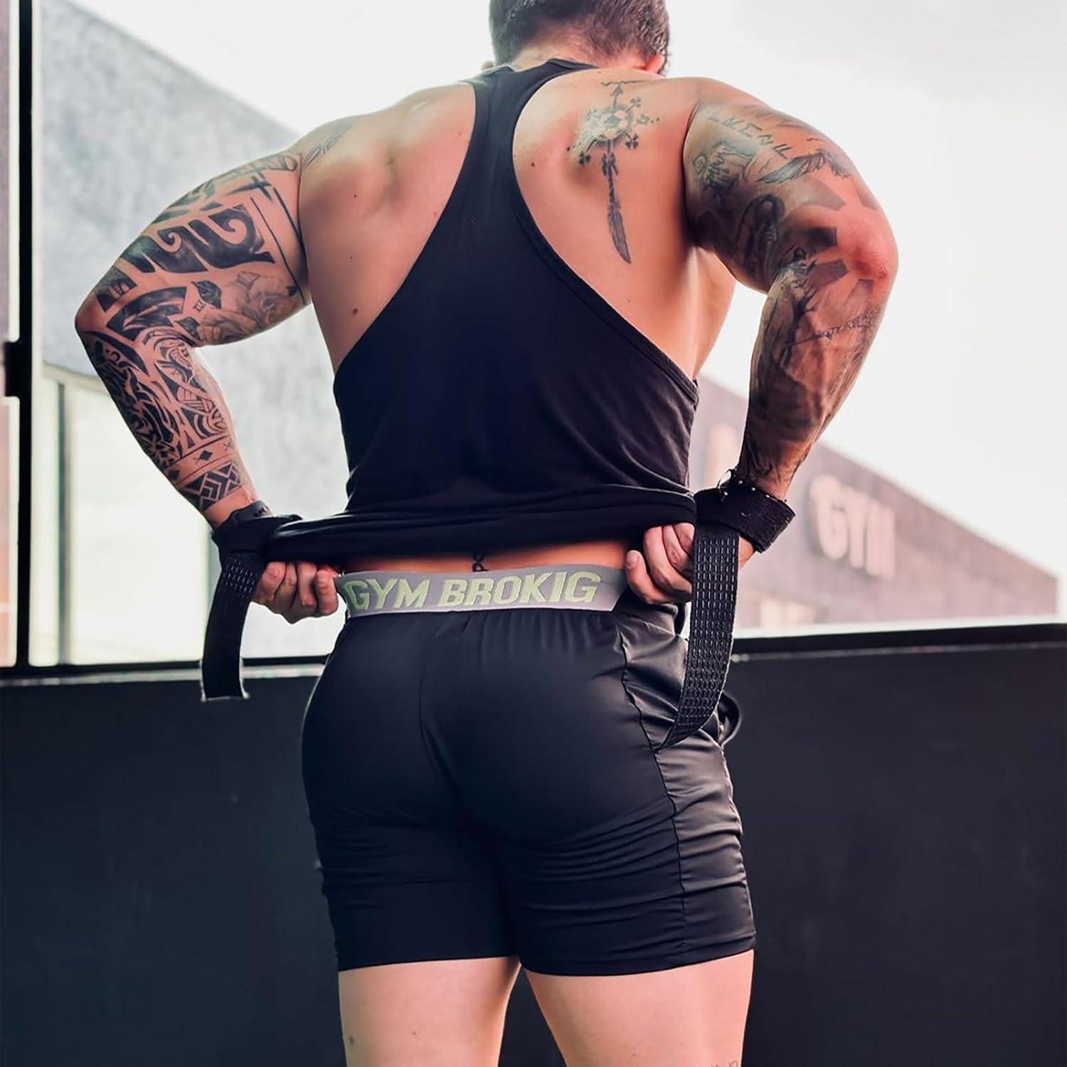 imageBROKIG Mens Lightweight Gym ShortsBodybuilding Quick Dry Running Athletic Workout Shorts for Men with PocketsBlackDark Grey