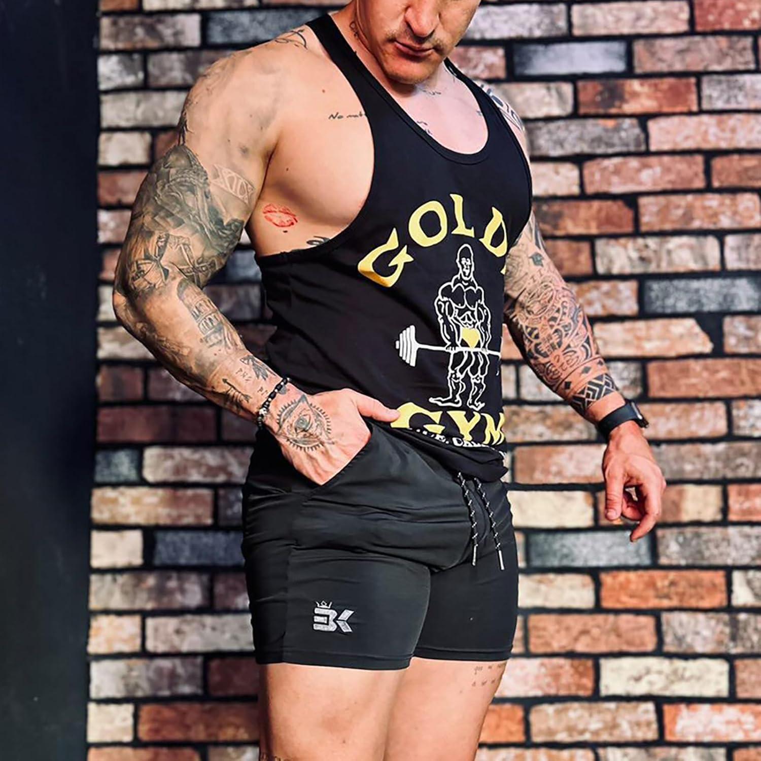 imageBROKIG Mens Lightweight Gym ShortsBodybuilding Quick Dry Running Athletic Workout Shorts for Men with PocketsBlackDark Grey