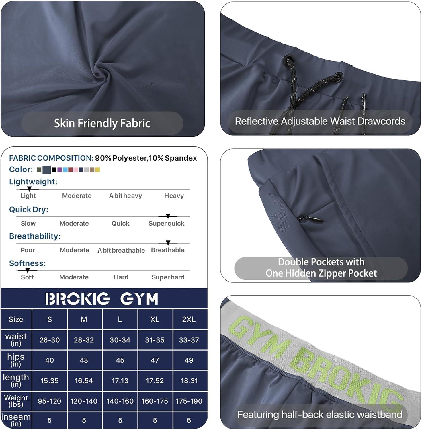 imageBROKIG Mens Lightweight Gym ShortsBodybuilding Quick Dry Running Athletic Workout Shorts for Men with PocketsBlackDark Grey