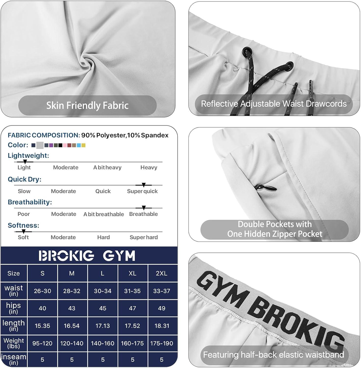 imageBROKIG Mens Lightweight Gym ShortsBodybuilding Quick Dry Running Athletic Workout Shorts for Men with PocketsBlackLight Grey