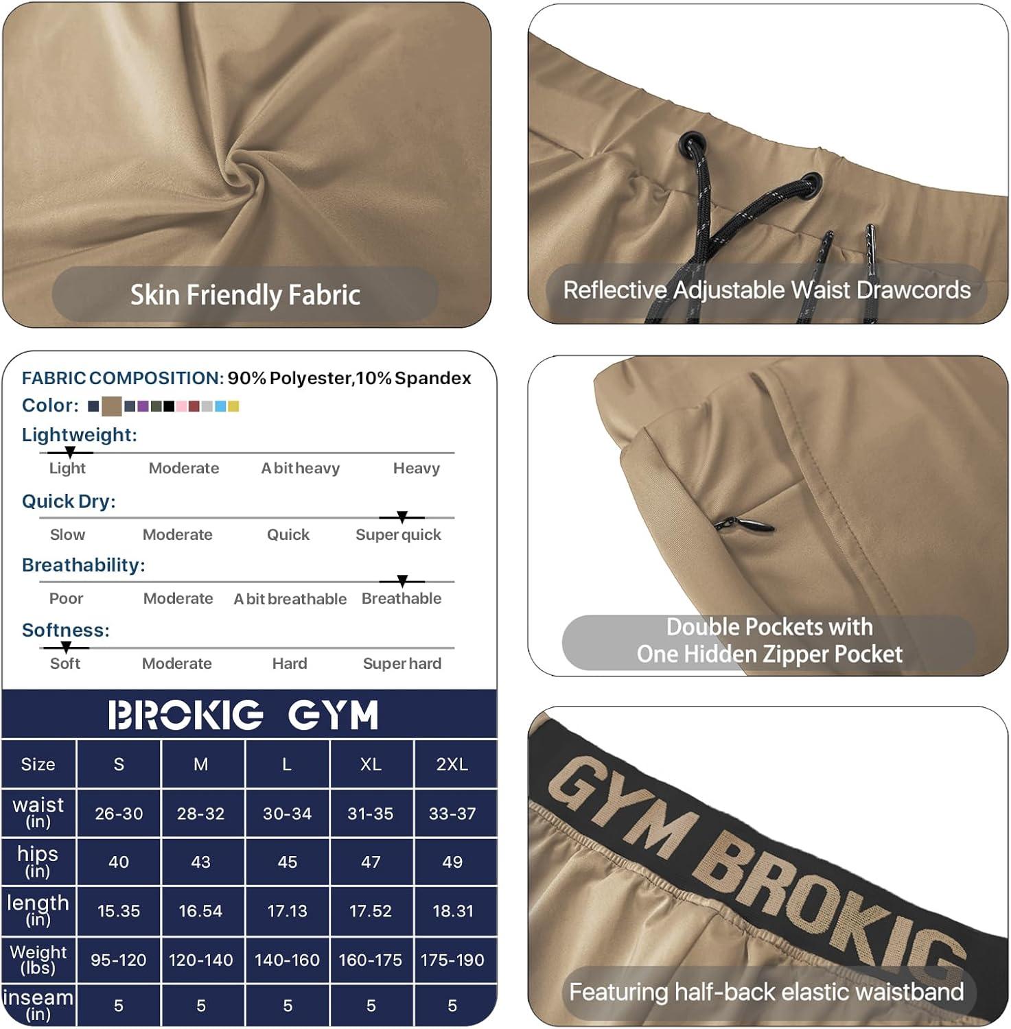 imageBROKIG Mens Lightweight Gym ShortsBodybuilding Quick Dry Running Athletic Workout Shorts for Men with PocketsKhaki