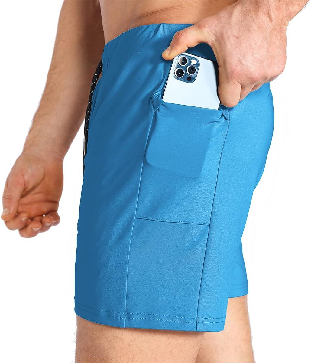 imageBROKIG Mens Lightweight Gym ShortsBodybuilding Quick Dry Running Athletic Workout Shorts for Men with PocketsLight Blue