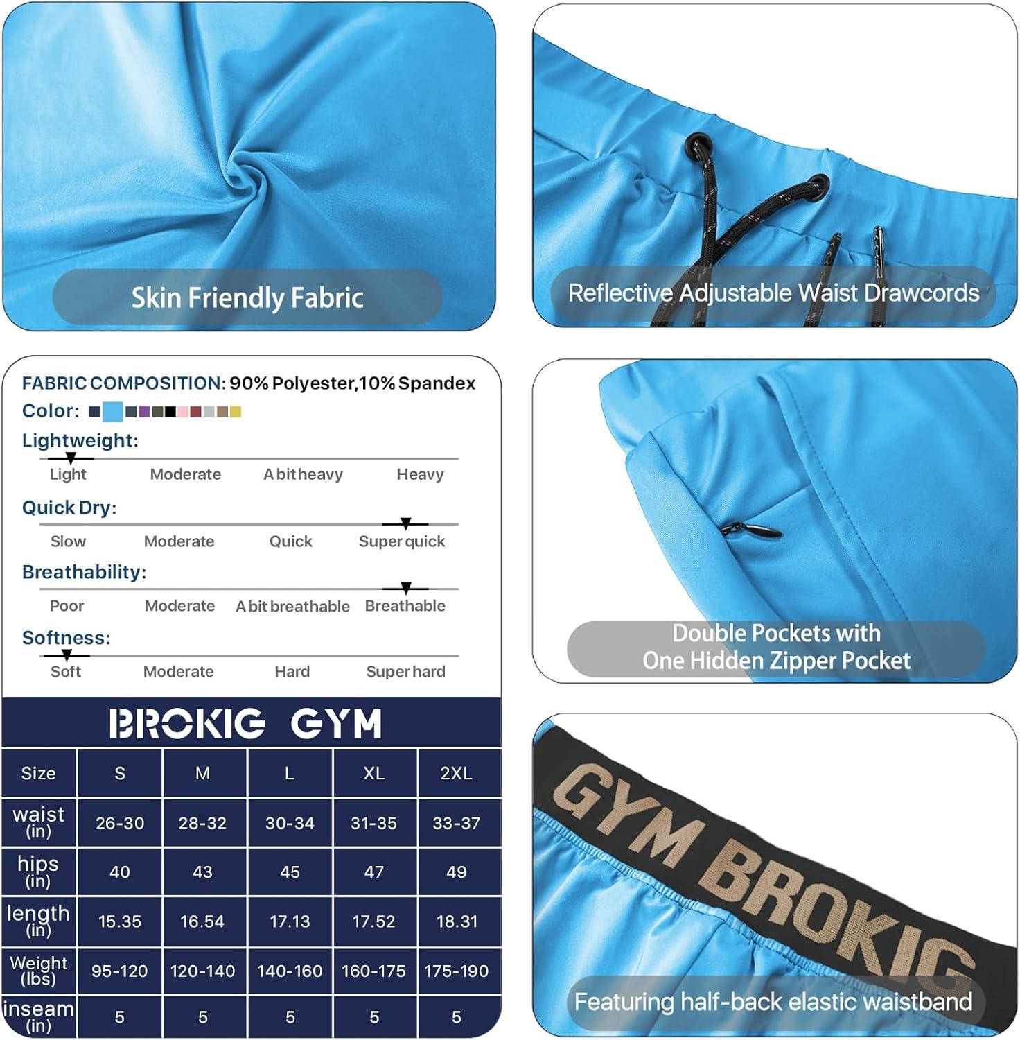 imageBROKIG Mens Lightweight Gym ShortsBodybuilding Quick Dry Running Athletic Workout Shorts for Men with PocketsLight Blue