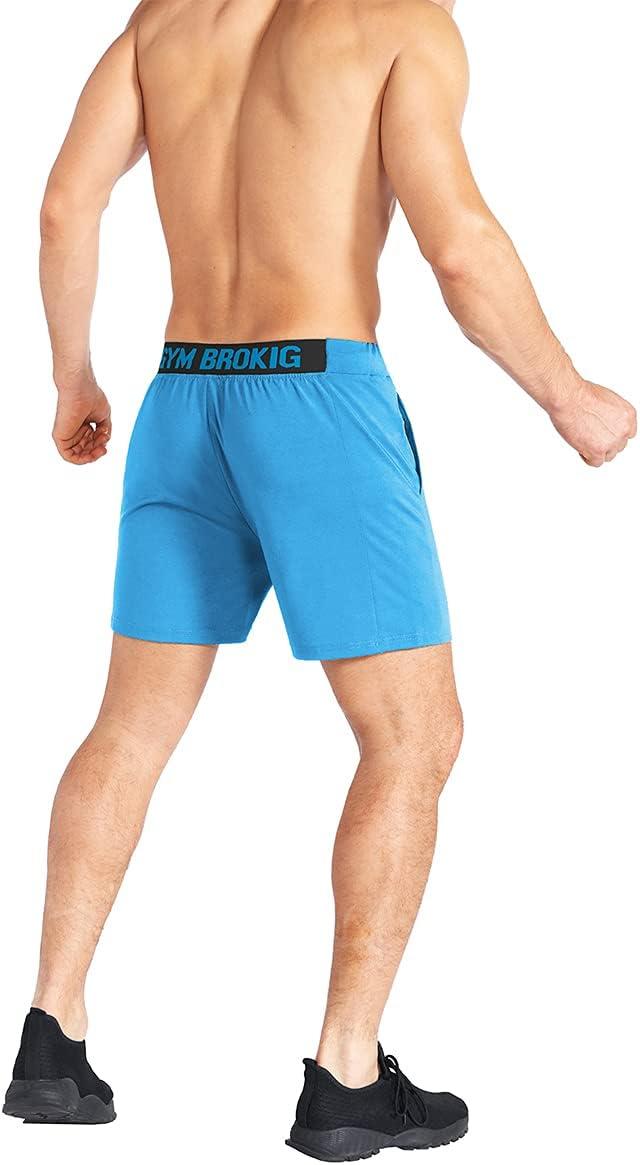 imageBROKIG Mens Lightweight Gym ShortsBodybuilding Quick Dry Running Athletic Workout Shorts for Men with PocketsLight Blue
