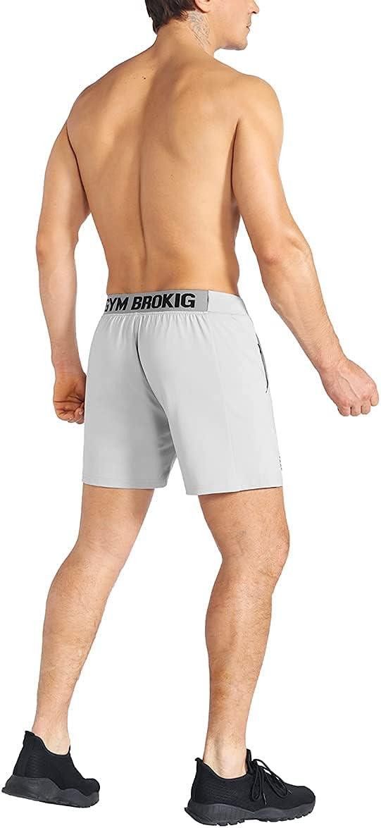 imageBROKIG Mens Lightweight Gym ShortsBodybuilding Quick Dry Running Athletic Workout Shorts for Men with PocketsLight Grey