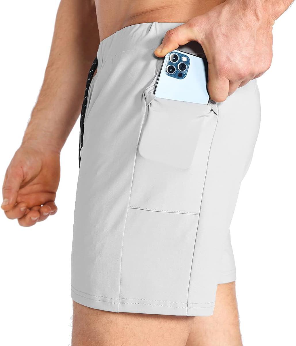 imageBROKIG Mens Lightweight Gym ShortsBodybuilding Quick Dry Running Athletic Workout Shorts for Men with PocketsLight Grey