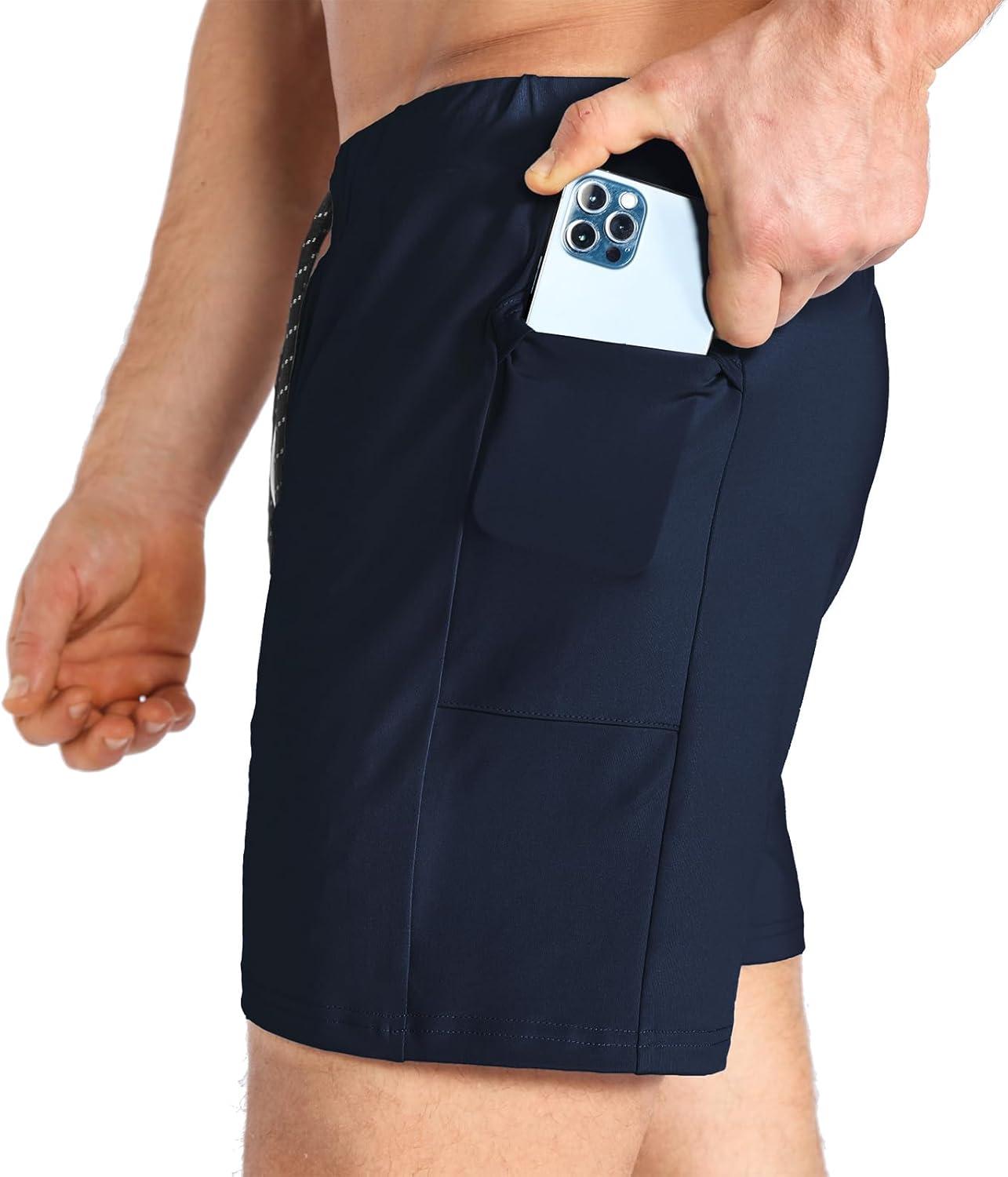 imageBROKIG Mens Lightweight Gym ShortsBodybuilding Quick Dry Running Athletic Workout Shorts for Men with PocketsNavy Blue