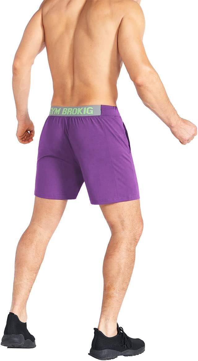 imageBROKIG Mens Lightweight Gym ShortsBodybuilding Quick Dry Running Athletic Workout Shorts for Men with PocketsPurple