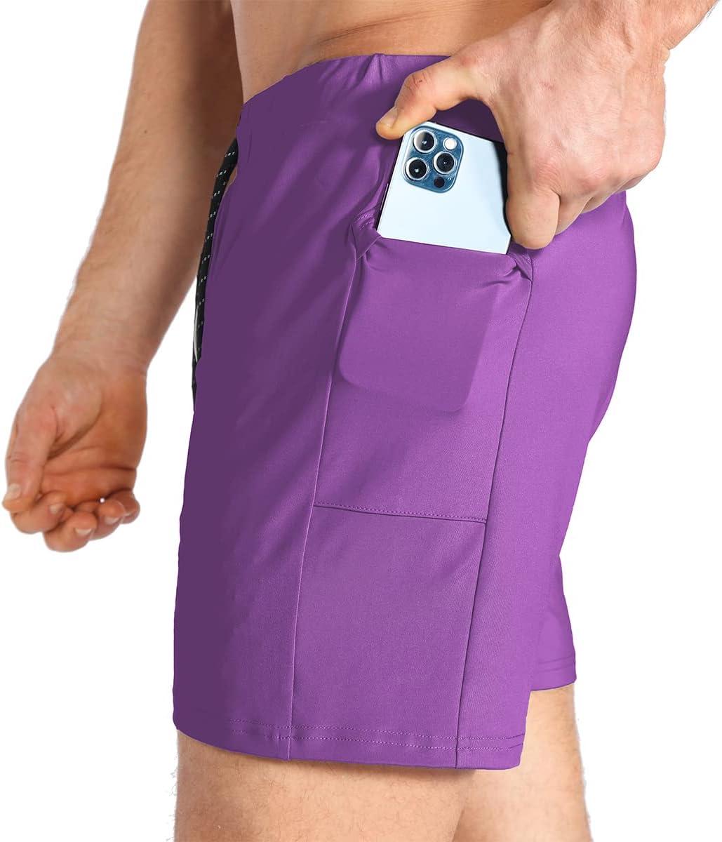 imageBROKIG Mens Lightweight Gym ShortsBodybuilding Quick Dry Running Athletic Workout Shorts for Men with PocketsPurple