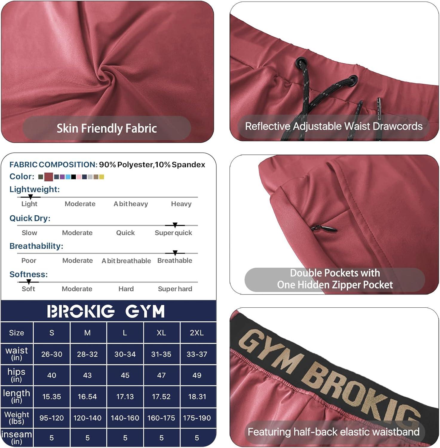 imageBROKIG Mens Lightweight Gym ShortsBodybuilding Quick Dry Running Athletic Workout Shorts for Men with PocketsRed