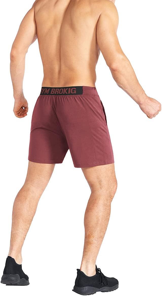 imageBROKIG Mens Lightweight Gym ShortsBodybuilding Quick Dry Running Athletic Workout Shorts for Men with PocketsRed