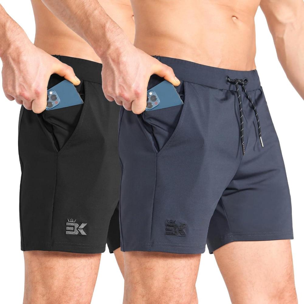 imageBROKIG Mens Lightweight Gym ShortsBodybuilding Quick Dry Running Athletic Workout Shorts for Men with PocketsBlackDark Grey