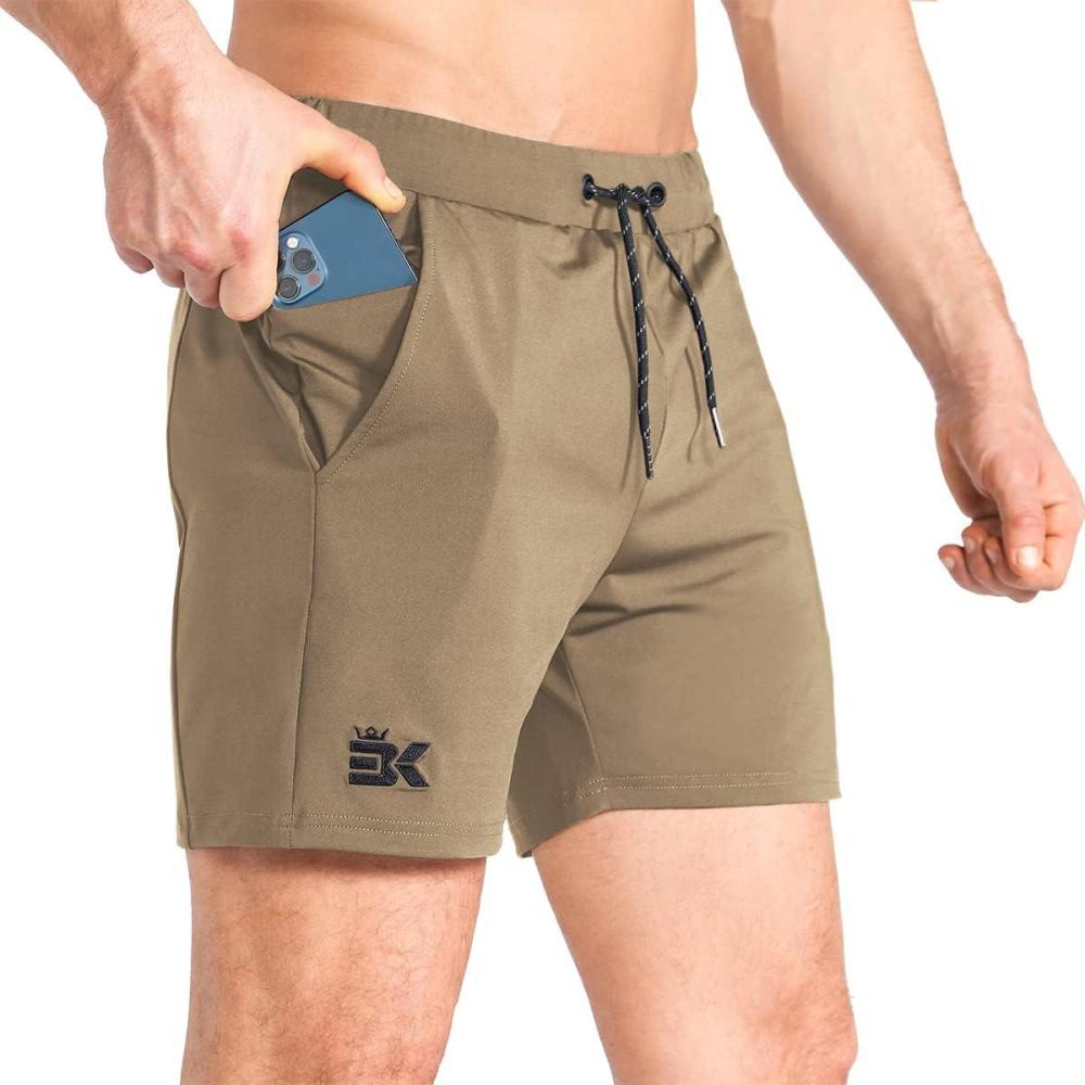 imageBROKIG Mens Lightweight Gym ShortsBodybuilding Quick Dry Running Athletic Workout Shorts for Men with PocketsKhaki