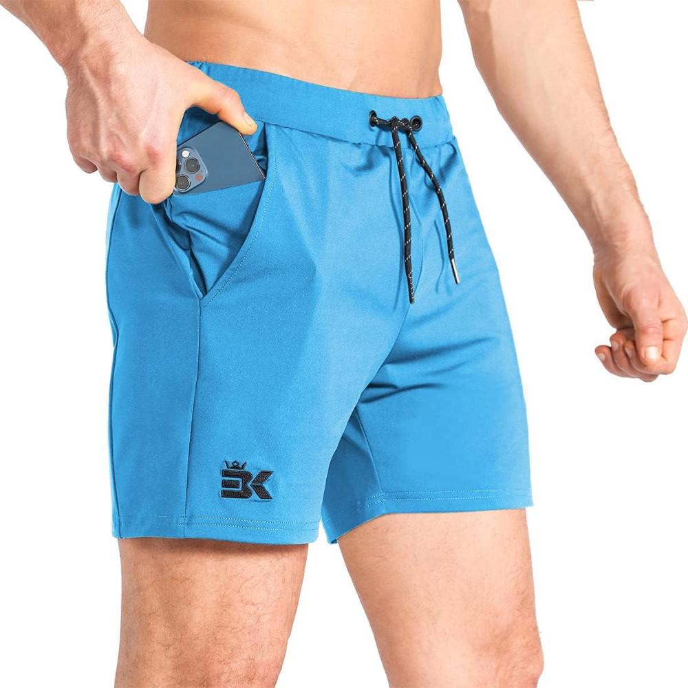 imageBROKIG Mens Lightweight Gym ShortsBodybuilding Quick Dry Running Athletic Workout Shorts for Men with PocketsLight Blue