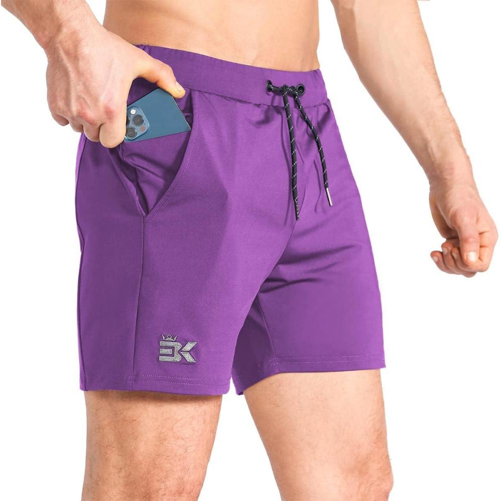 imageBROKIG Mens Lightweight Gym ShortsBodybuilding Quick Dry Running Athletic Workout Shorts for Men with PocketsPurple