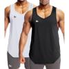 imageBROKIG Mens Irregular Stringer Gym Tank Tops 2 Pack Lightweight YBack Bodybuilding Sleeveless Muscle ShirtsBlackWhite
