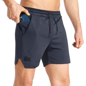 imageBROKIG Mens Inzip Lightweight Gym Workout Shorts5 Inch Fitted Athletic Lifting Bodybuilding Shorts with Zipper PocketsDark Gray