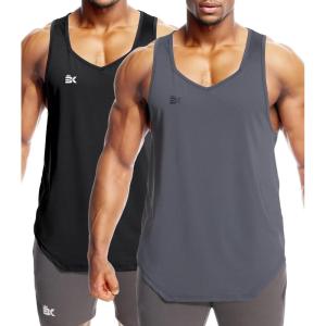 imageBROKIG Mens Irregular Stringer Gym Tank Tops 2 Pack Lightweight YBack Bodybuilding Sleeveless Muscle ShirtsBlackDark Grey