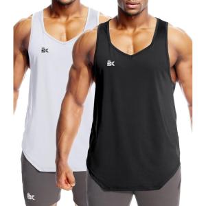 imageBROKIG Mens Irregular Stringer Gym Tank Tops 2 Pack Lightweight YBack Bodybuilding Sleeveless Muscle ShirtsBlackWhite