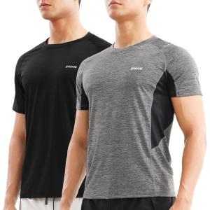 imageBROKIG Mens Lightweight Gym Workout Crew TShirt 2 Pack AthleticFit Comfortable Short Sleeve ShirtsBlackDark Grey
