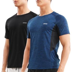 imageBROKIG Mens Lightweight Gym Workout Crew TShirt 2 Pack AthleticFit Comfortable Short Sleeve ShirtsBlackNavy Blue