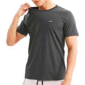 imageBROKIG Mens TDry Gym Workout Crew TShirt AthleticFit Comfortable Short Sleeve Sports Shirts MenDark Grey