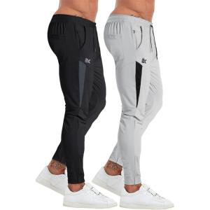 imageBROKIG Mens 2 Pack Tapered Gym Jogger PantsLightweight Workout Sweatpants Stretch Athletic Sweat Pants with Zip PocketsBlackLight Grey