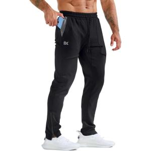imageBROKIG Mens ZeroArmor Workout Running Jogger SweatpantsStretch Double Ankle Zipper Gym Pants Fitted Sweat Pants PocketBlack