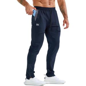 imageBROKIG Mens ZeroArmor Workout Running Jogger SweatpantsStretch Double Ankle Zipper Gym Pants Fitted Sweat Pants PocketNavy