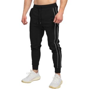 imageBROKIG Mens Slim Fit Workout Joggers Pants Casual Breathable Gym Training Tapered Sweatpants with Zipper PocketsZblack