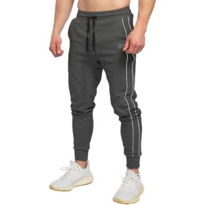 imageBROKIG Mens Slim Fit Workout Joggers Pants Casual Breathable Gym Training Tapered Sweatpants with Zipper PocketsZdark Gray