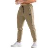 imageBROKIG Mens Stripe Gym Joggers Pants Causal Slim fit Tapered Workout Sweatpants with Zipper PocketBeige