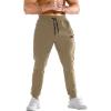 imageBROKIG Mens Stripe Gym Joggers Pants Causal Slim fit Tapered Workout Sweatpants with Zipper PocketBeige